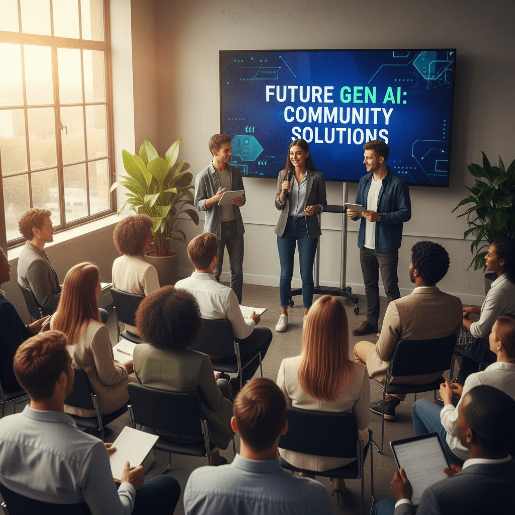 Youth presenting AI project to community partners